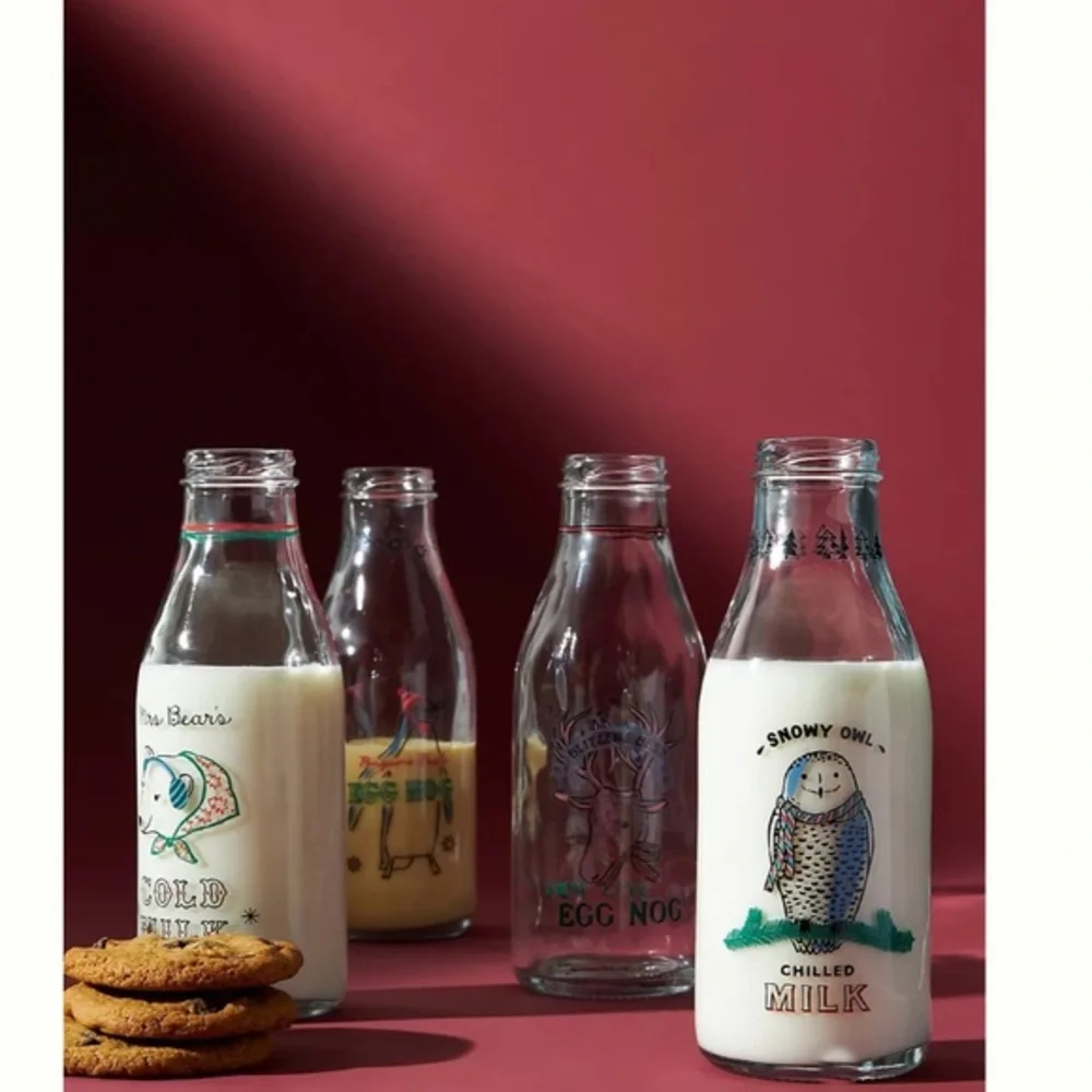 New🌟Anthropologie-George & Viv Milk Bottle-penguin Cup Glass Drinkware